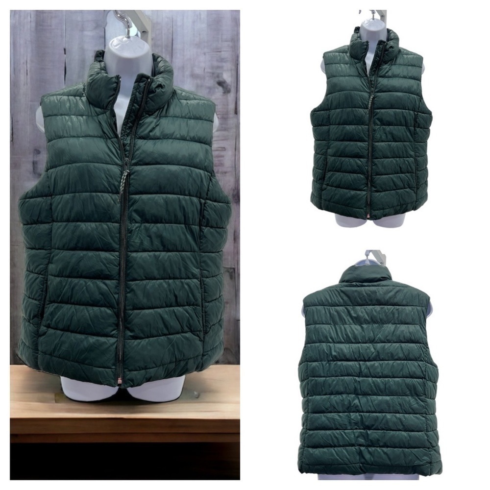 GAP LADIES ZIP GREEN PUFFY QUILTED VEST-S-NYLON SHELL size L